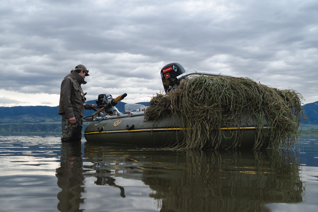 Putting Joseph Stern Raffia Grass On The DIY Duck Boat Blind (Step